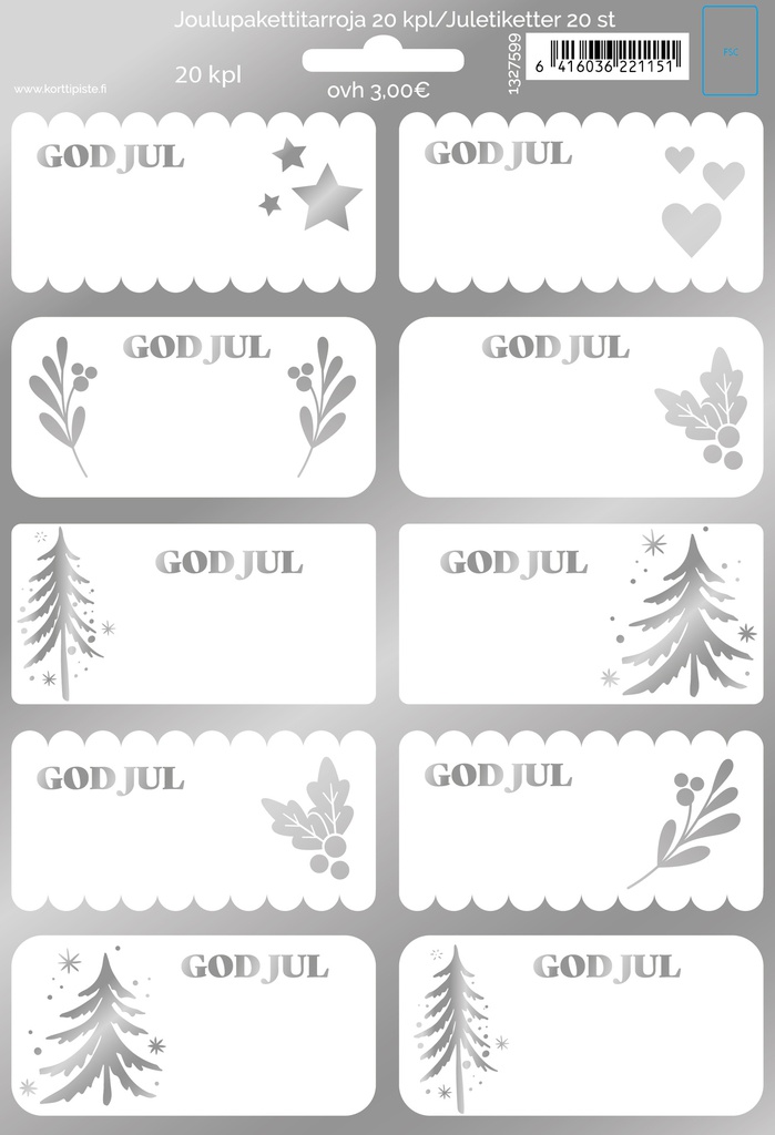 Pakettitarra R joulu 2 arkkia hopea