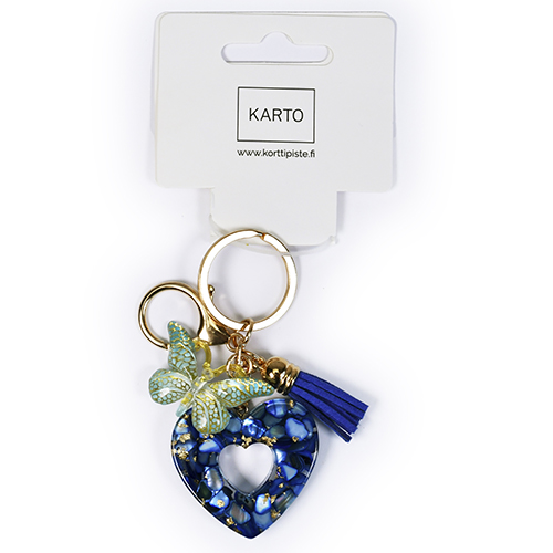 Avaimenperä sydän ja perhonen sininen