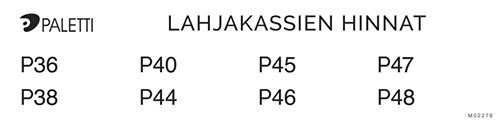 Hintatarra Paletti lahjakassit P36-P48 blanco FI