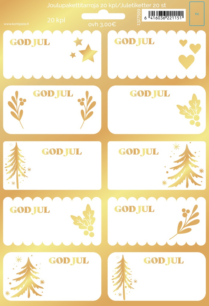 Pakettitarra R joulu 2 arkkia kulta